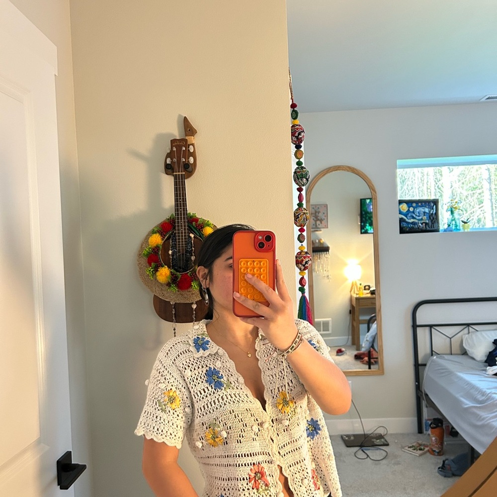 Worthington White Floral Crochet Cardigan